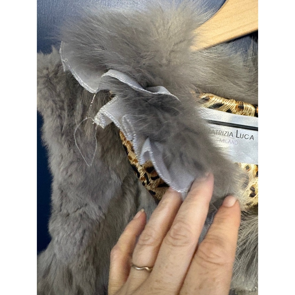Patrizia Luca Milano Grey Rabbit and Fox Fur Vest Leopard Lining Small - Picture 3 of 8